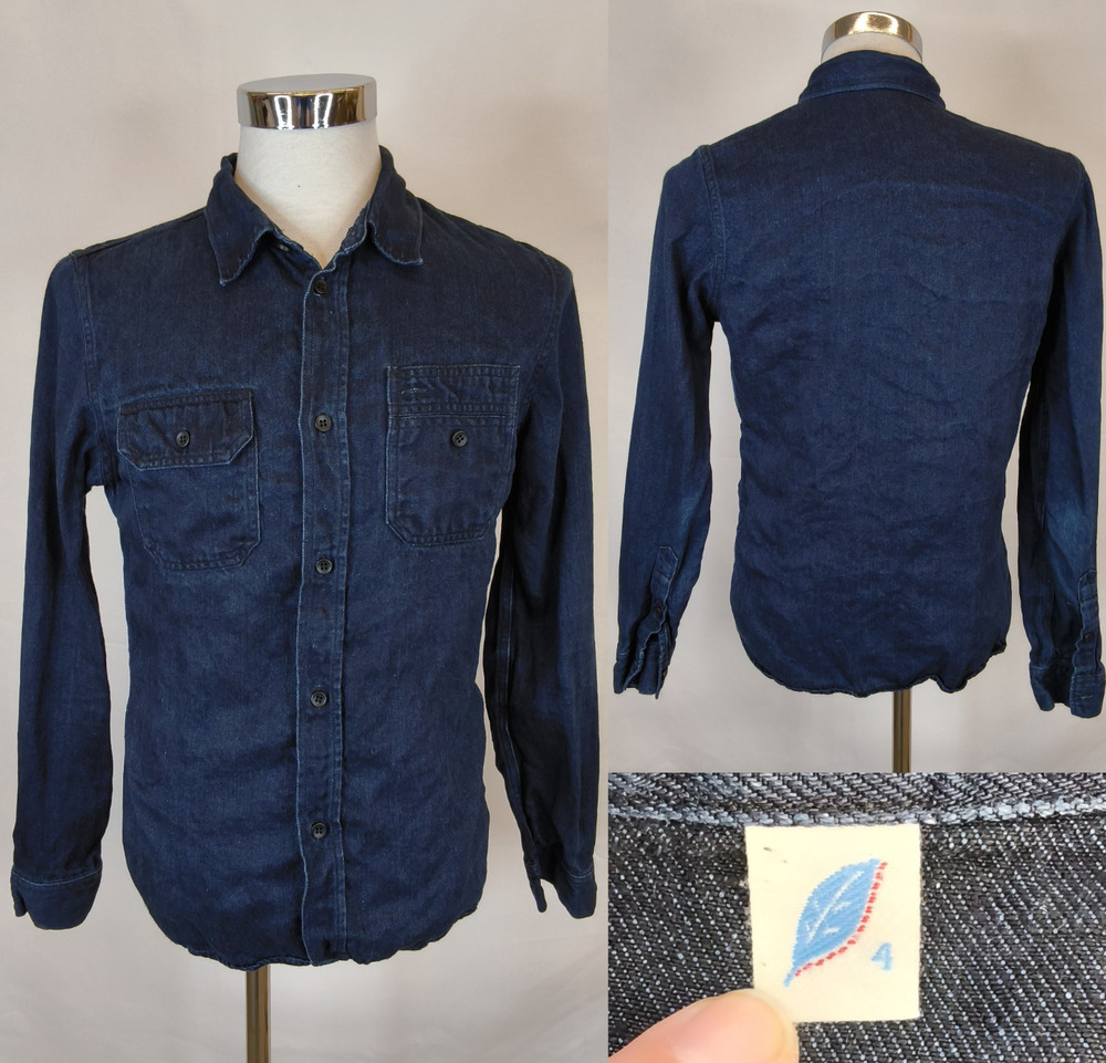 Pure Blue Shirt Japan Men's Size 4 (US Medium) Denim Dark Blue Button Up #W5491